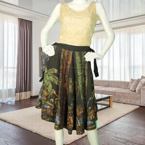 Vintage Hand Painted Mexican Souvenir Tourist Sequin Mitela Circle Skirt 32
